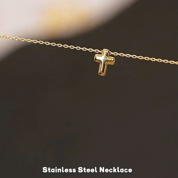 Dainty Cross Necklace Waterproof Stainless Steel Cross Necklace Tiny Cross Gold - Picture 3 of 6